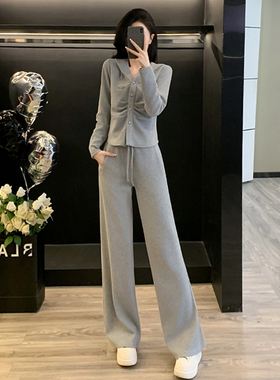 高级感灰色休闲套装女春秋季时尚减龄穿搭一整套显瘦设计感两件套