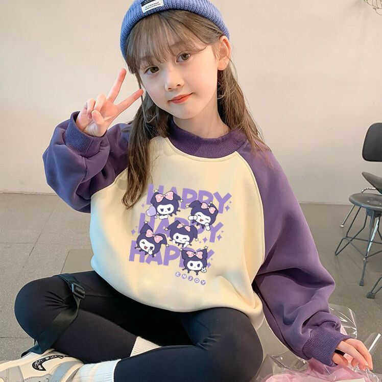 女童库洛米卫衣2024春秋新款儿童卡通时髦长袖衫圆领拼接时髦上衣