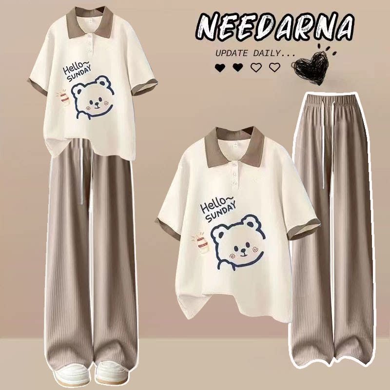 女童polo领小清新套装夏季2026新款韩版学生休闲短袖T恤宽松夏装