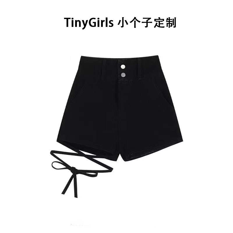 黑色牛仔短裤女夏季2023新款高腰显瘦设计感小众绑带辣妹穿搭热裤