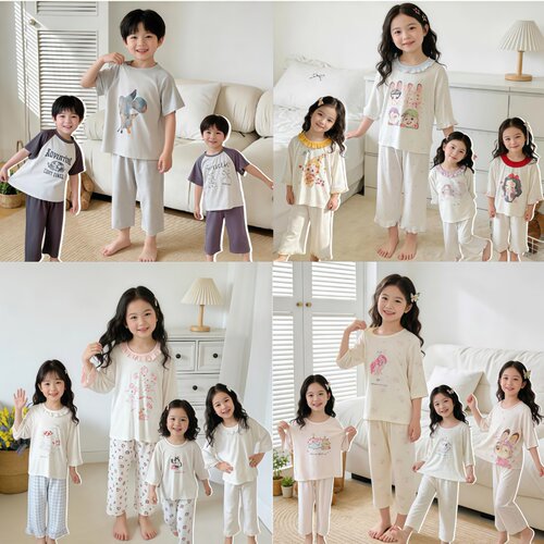 【随机一套】10A抗菌夏季亲子款儿童卡通家居服套装GGF101