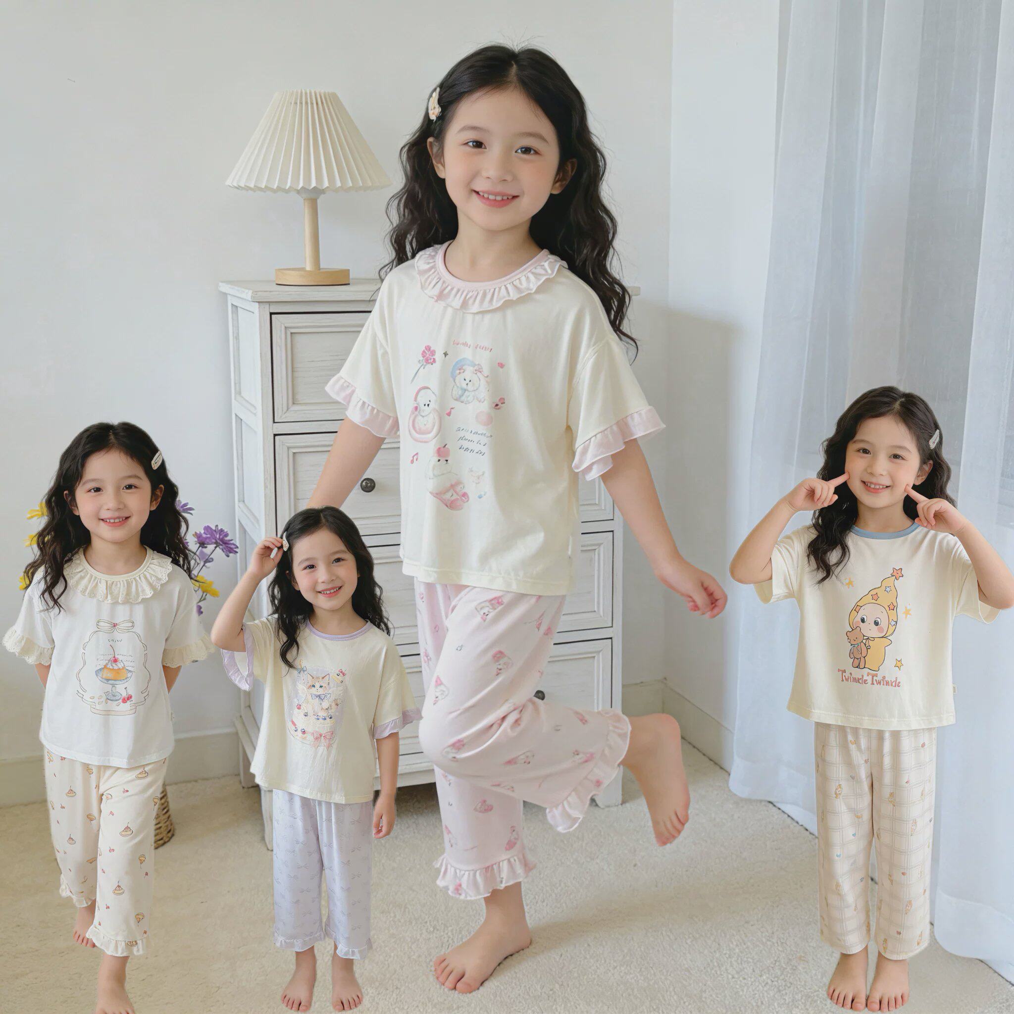 A类可降解～莱塞尔面料10A抗菌夏季亲子款儿童家居服套装AL2602