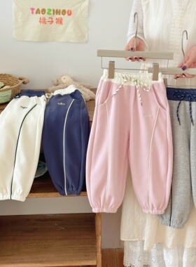 【桃子猴】25年秋冬款男女童拼腰卡绳束脚裤HQ25725【不加单】