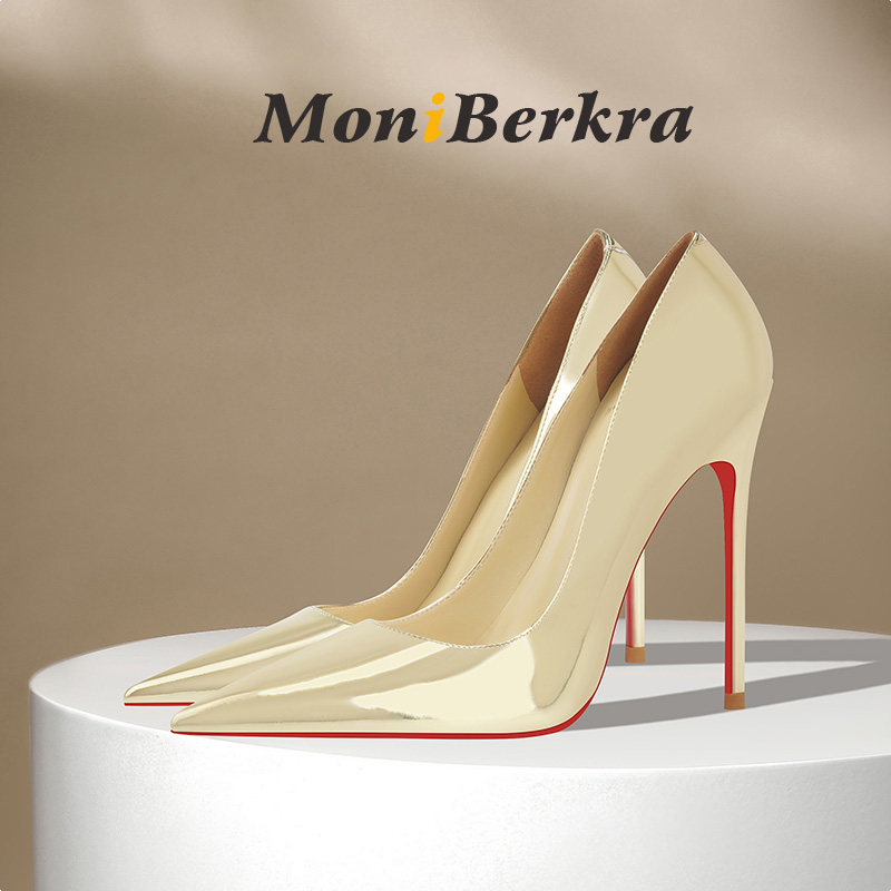 夜巴黎2025春秋新款金色尖头高跟鞋女细跟性感御姐风红底单鞋浅口