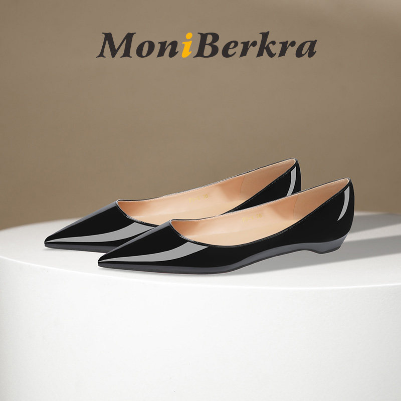 黑色漆皮尖头平底鞋2025春夏新款时尚性感红底内增高百搭浅口单鞋