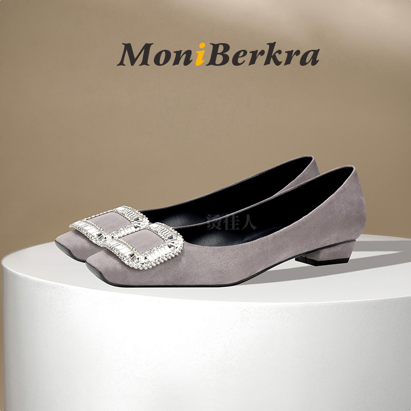 新款RV水钻方扣平底鞋