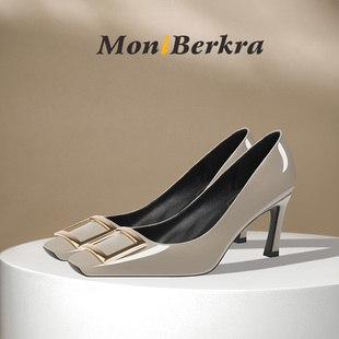 金典rv漆皮方扣高跟鞋女细跟2026法式新款浅口方头气质百搭工作鞋