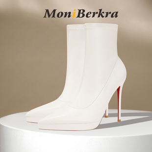 2025秋冬新款红底高跟短靴女细跟性感网红百搭中筒靴防水台瘦瘦靴