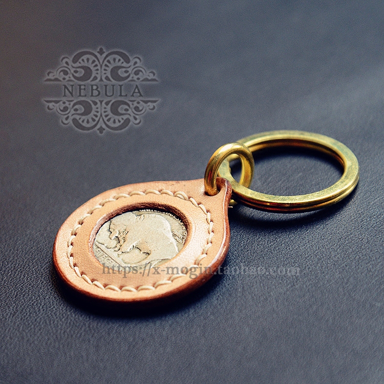 纯手工植鞣头层牛皮印第安人牦牛金刚杵真币硬币钥匙扣车钥匙挂件