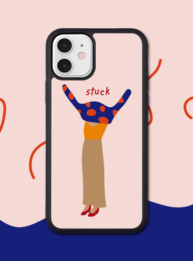 Ins复古撞色女生插画适配iPhone11Pro MAX/13卡通苹果8手机壳防摔17Pro卡通插画14pro可爱16女款