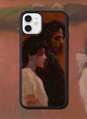 美术生情侣插画适配iPhone11Pro/XS MAX酒红复古油画苹果XR手机壳17Pro美拉德16手机套