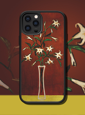 常玉红色背景的百合花适配iphone12/13Pro MAX美术生苹果8手机壳