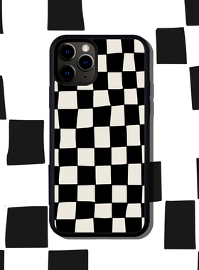法式简约黑白格iPhone12/XR/8适配棋盘格艺术苹果11Pro MAX手机壳创意17Pro高级感16pro男女同款