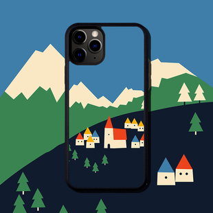 撞色几何插画适配苹果12Pro MAX/XR/11卡通房子iPhone13/XS手机壳