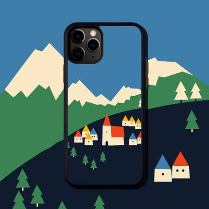 撞色几何插画适配苹果12Pro MAX/XR/11卡通房子iPhone13/XS手机壳
