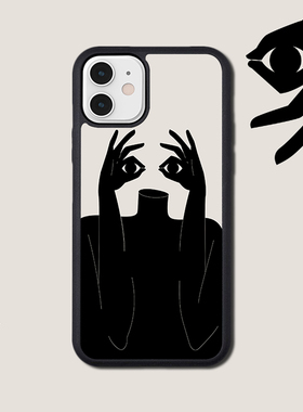 恶搞眼睛抽象黑色适配iPhone11Pro MAX小众艺术苹果XR/XS/8手机壳17Pro防摔16小眼睛