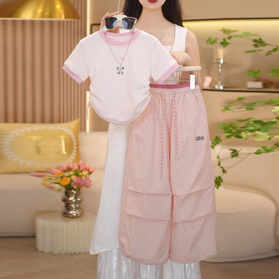 【闺蜜家】女童2025夏季新款时尚甜美短袖T恤+工装防蚊裤套