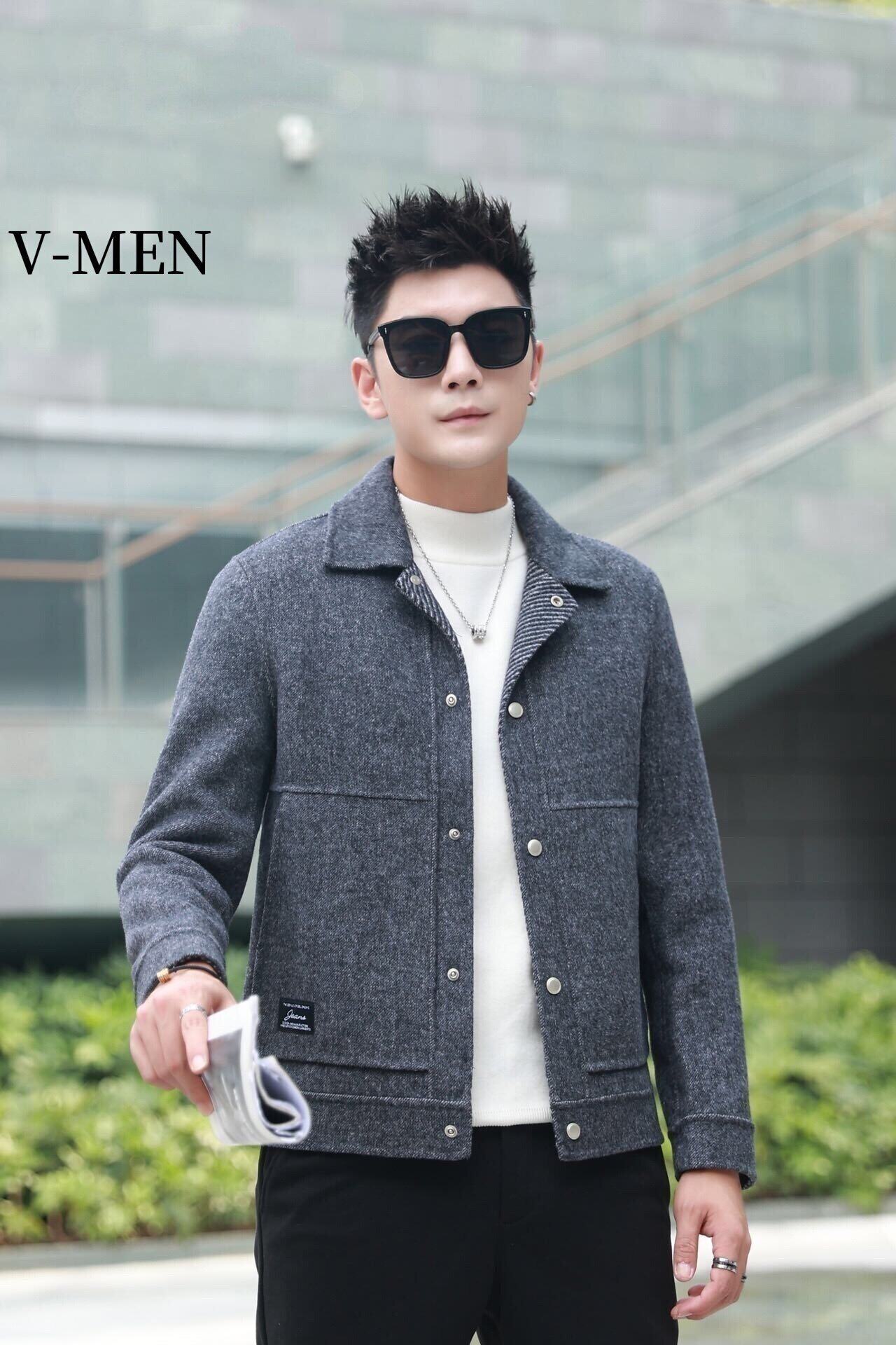 VMEN威曼新款冬季毛呢外套男士双面羊绒大衣短款翻领休闲呢子夹克