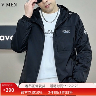VMEN威曼2025春秋新款男士夹克潮流休闲连帽外套青年帅气上衣男装