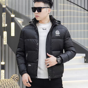 VMEN威曼新款男士轻薄连帽羽绒服男亮面白鸭绒冬季保暖夹克外套