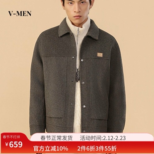 VMEN威曼冬季新款男士翻领双面羊毛大衣外套简约时尚毛呢夹克上衣