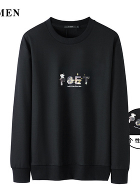 VMEN威曼男士秋季新款圆领套头卫衣印花黑色潮流时尚男装V021W149