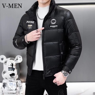VMEN威曼男装简约羽绒服男士2023冬季新款白鸭绒短款保暖立领外套