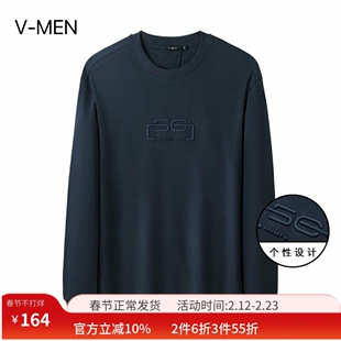 VMEN威曼新款藏青色圆领卫衣朝流青年男士休闲套头衫外套V022W565