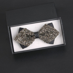 男士时尚商务正装新郎兄弟团伴郎结婚礼服深灰色水钻蝴蝶结领结