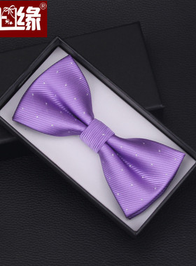 bow tie男士结婚浅紫色紫罗兰口袋巾胸针套装蝴蝶结领结