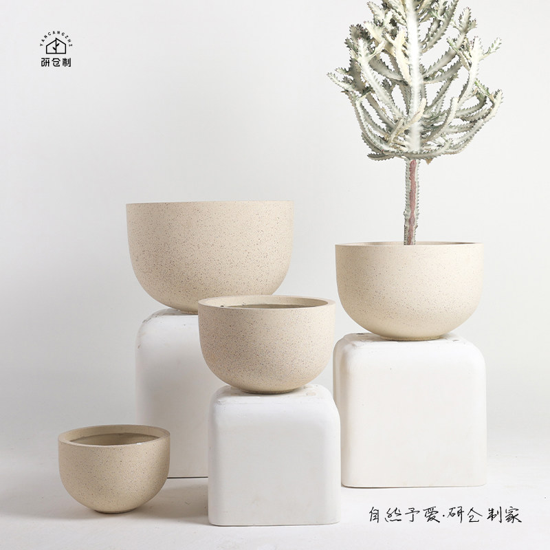 研仓制花盆仿水泥简约北欧落地现代简约阳台高碗形花盆
