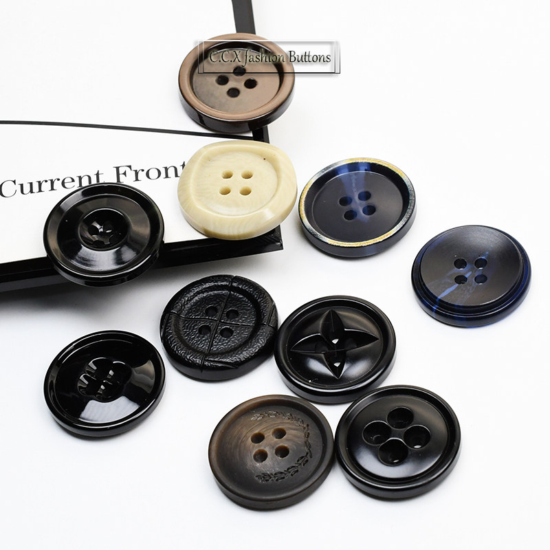 树脂百搭黑色毛呢大衣纽扣男高档圆形风衣西装马甲扣外套扣子女