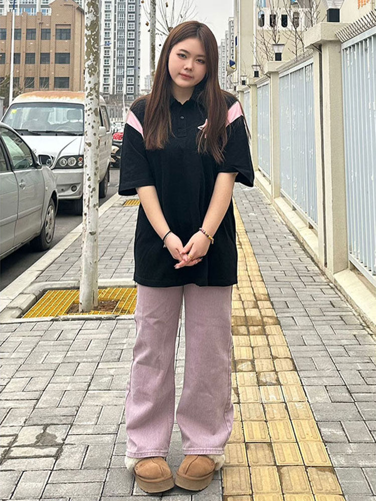 플러스 사이즈 여성 지방 MM 300 파운드 검정 반팔 티셔츠 여성 여름 미국 복고풍 반팔 폴로 셔츠 루즈 탑