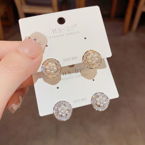 奥特莱斯锆石珍珠圆环耳钉耳环