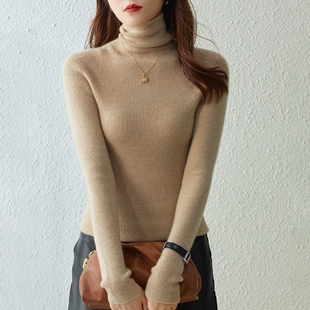 一线成衣纯山羊绒衫女高领秋冬季针织打底羊毛修身堆堆领毛衣