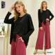 套装 时尚 两件套宽松大码 长裤 欧美风撞色家居服跨境莫代尔圆领长袖