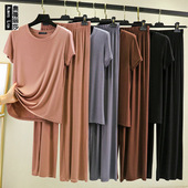 宽松家居服两件套装 短袖 中老年休闲阔腿裤 薄款 莫代尔棉睡衣女夏季