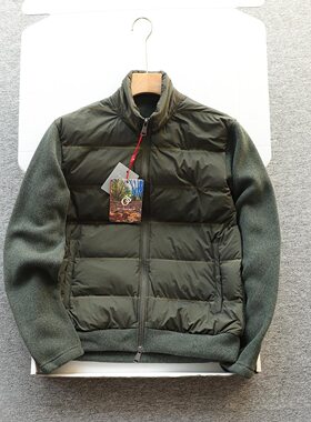 户外男士拼接棉服 立领针织袖轻薄保暖休闲秋冬通勤棉服外套黑色
