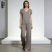 欧美时尚 女款 百搭v领打底衫 套装 莫代尔家居服 阔腿裤 跨境新款