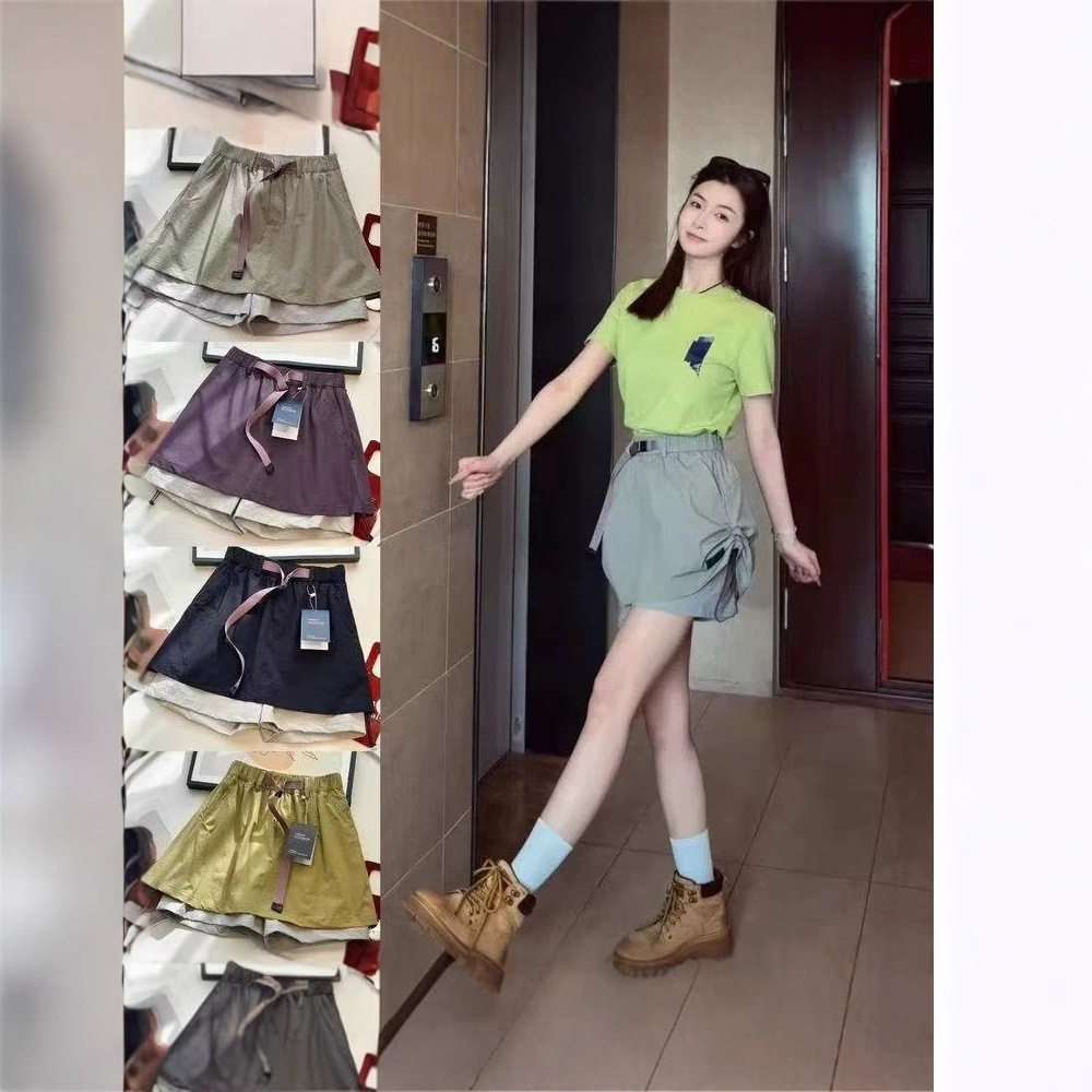 山系户外外防水健身运动裤裙高腰休闲百搭修身撞色短裙女姜黄色