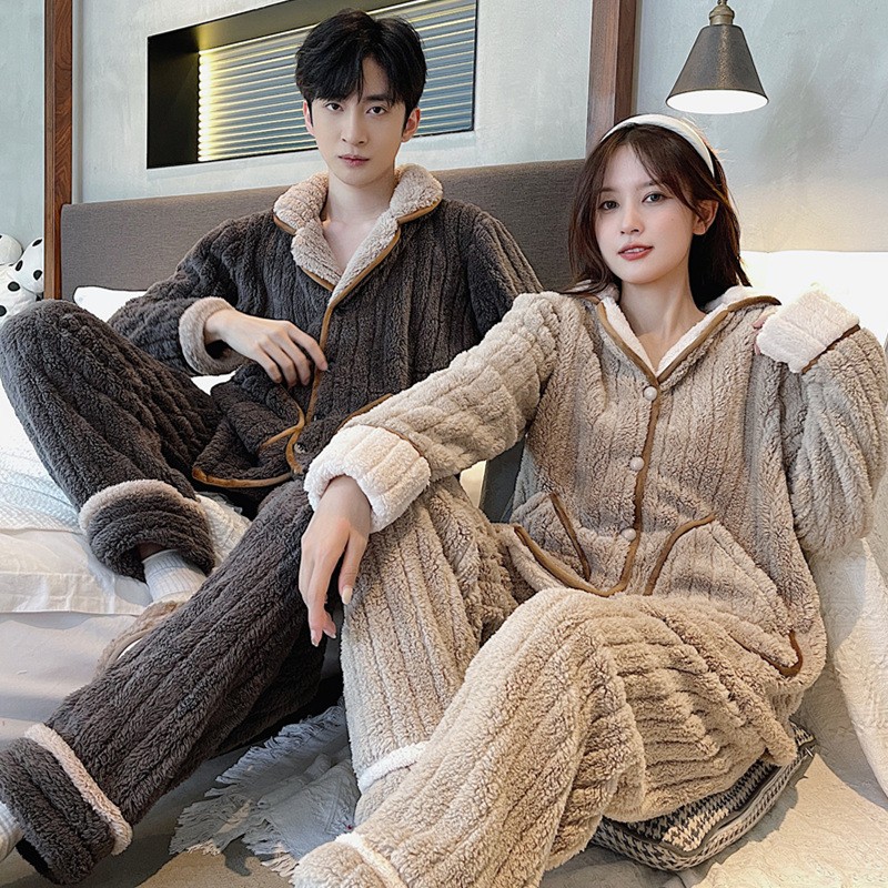 2024新款男士睡衣冬季加绒加厚珊瑚法兰绒保暖情侣宽松套装家居服