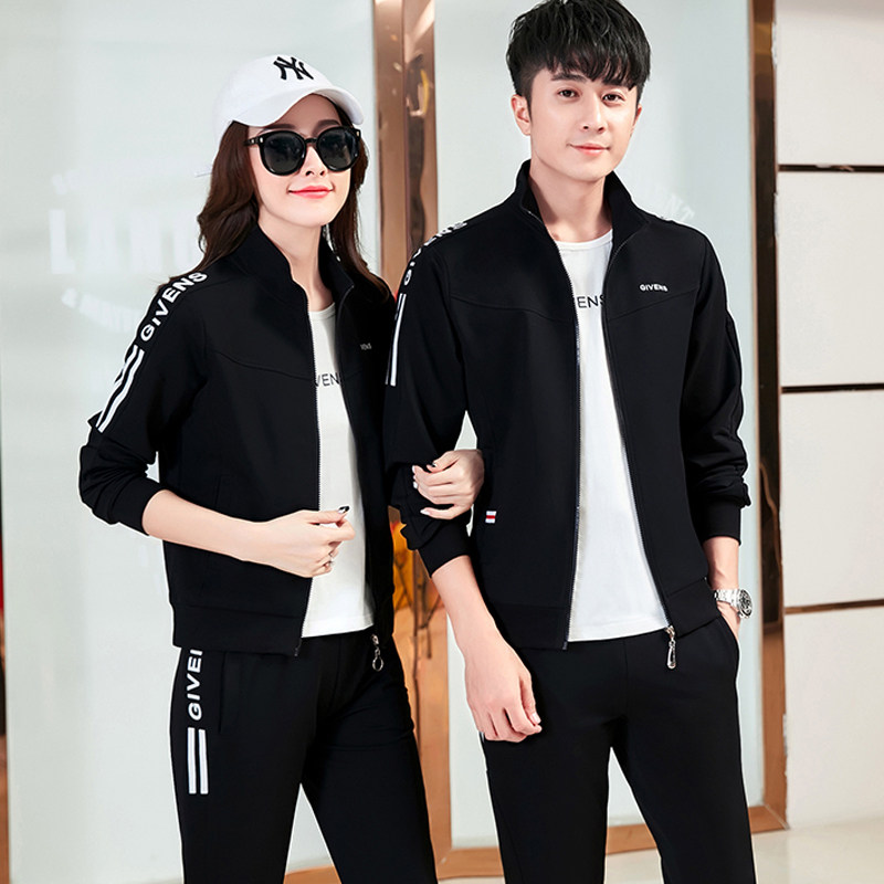 情侣运动套装春秋季三件套韩版2020新款棉质休闲卫衣男女班服团购