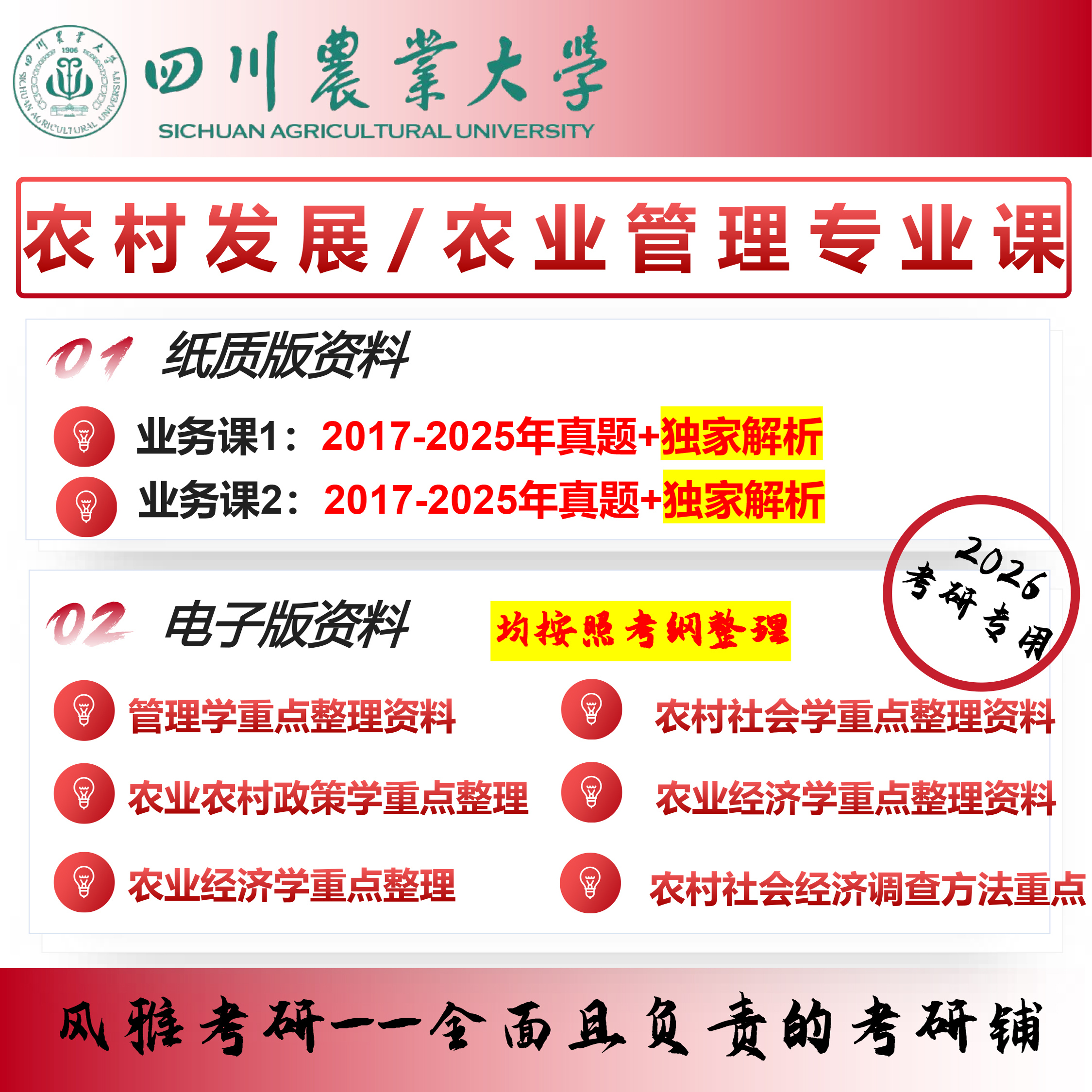 四川农业大学342农综四876农业经济与调查方法875经济管理概论农村发展农业管理考研真题资料