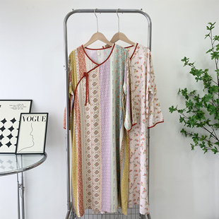 睡裙女春秋季绵绸新中式睡衣夏天棉绸夏季家居服大码连衣裙长款