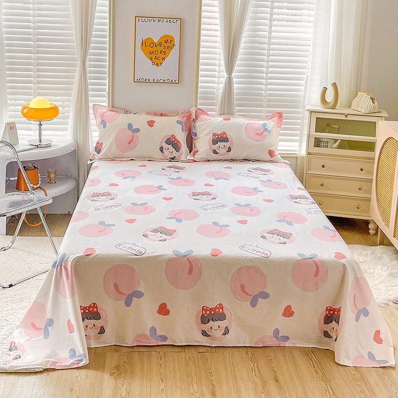 纯棉床单斜纹印花床上用品 床单学生宿舍单人白桃公主