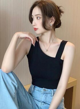 吊带小背心女斜肩设计小众打底衫外穿内搭性感紧身心机美背上衣夏