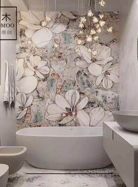 玉兰花 定制艺术岩板瓷砖背景墙电视客厅浴室个性卫生间瓷砖墙砖