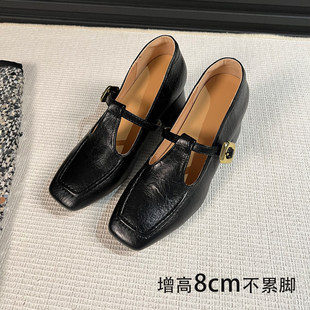 法式复古风内增高玛丽珍鞋女2026新款方头一字扣黑色百搭绝美单鞋