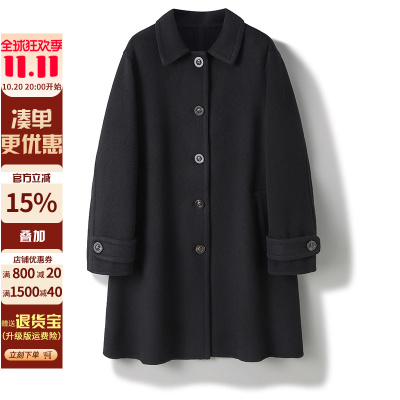 苏力贝贝羊驼～宽松a字型方领中长款羊毛双面呢大衣秋女羊绒外套
