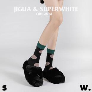 袜子女配毛拖鞋秋冬季女士纯棉中筒袜日系复古大波点长袜无骨百搭